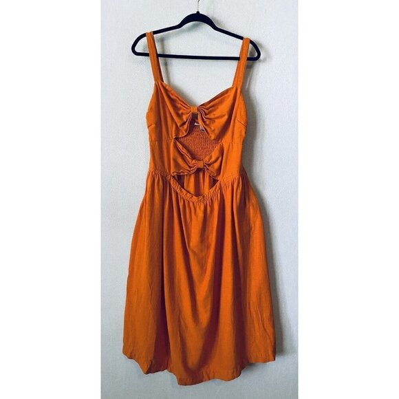 FE Noel x Target Dress Womens XXL 2XL Orange Double Cut Out Midi Linen Blend - Picture 2 of 7